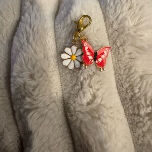 Red Butterfly and White Daisy Enamel Charm Keychain
